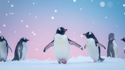 Obraz premium penguins on a snowy background