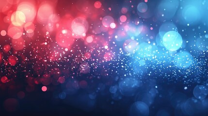 Red and blue abstract bokeh background with shimmering particles