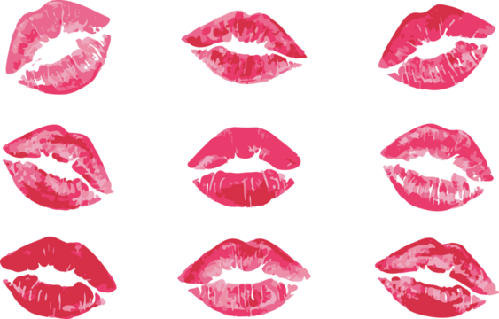Set imprint kiss lips on transparent background. Realistisch vector kiss in pink color. Human lips. Vector EPS 10	 - Powered by Adobe