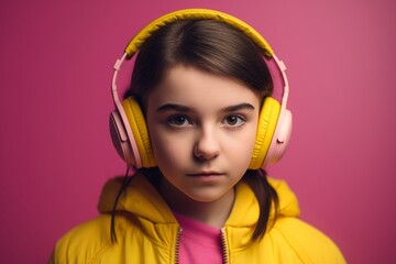 Auditory Bliss: Girl Immersed in Music, Listening with Headphones. Sonic Serenity and Musical Tranquility. 