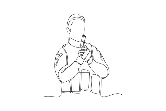 Single continuous line drawing of young soldier holding a gun. Professional work job occupation. Minimalism concept one line draw graphic design vector illustration
