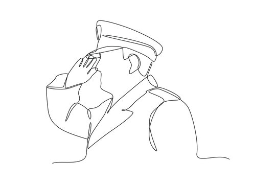 recommend clip art: Single continuous line drawing of young soldier is being respectful to superiors. Professional work job occupation. Minimalism concept one line draw graphic design vector illustration