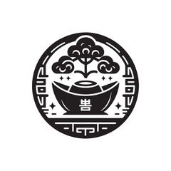 Majestic Prosperity Unveiled: Intricate Chinese Gold Ingot Silhouette Stock Artistry for the New Year - Chinese New Year Silhouette - Chinese Sycee Vector Stock
