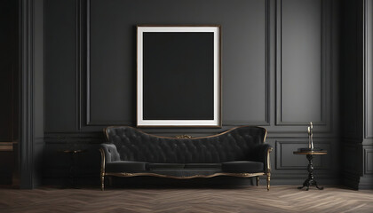Frame-mockup-in-dark-classic-interior--3d-render