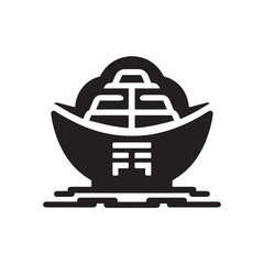 Celestial Abundance Captured: Chinese Gold Ingot Silhouette Stock for Prosperous Chinese New Year Designs - Chinese New Year Silhouette - Chinese Sycee Vector Stock
