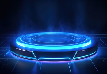 Futuristic teleport podiums Blue, neon hologram portal. Magic fantasy portal. Magic circle teleport