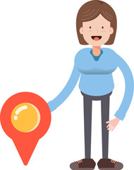 Woman Character and Location Pin
