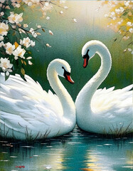 peace, plumage, swim, background, water, birds, peaceful, design, fabulous, spring, beak, wings, feathers, lover, ecology, flowers, ponds, together, life, two, river, white, swan, park, artwork, artis