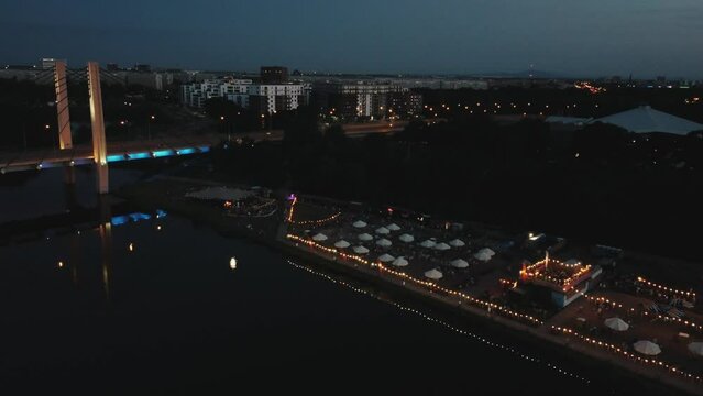 Night view over the bridge in Wroclaw