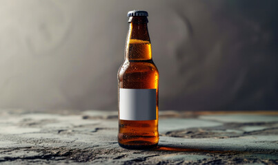 Beer Bottle with Blank Label on a Grey Background for Branding and Packaging Mockup, Perfect for Advertising and Design