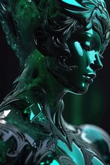 Sculpture of a girl's head made of green stone