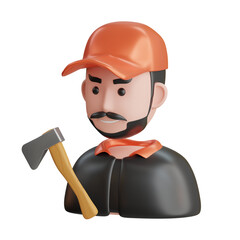 3D Lumberjack Model Tales from the Timberlands. 3d illustration, 3d element, 3d rendering. 3d visualization isolated on a transparent background