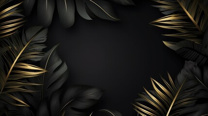 Dark tone and Gold tropical leaves abstract background