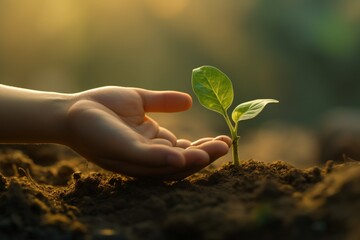 A small child's hand holding new life