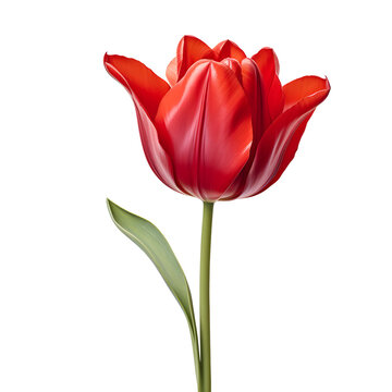 a red tulip with green leaves