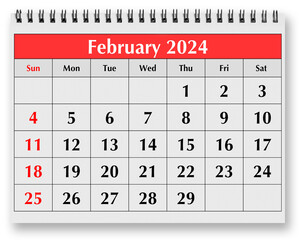 Page of the annual monthly calendar - February 2024