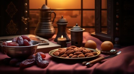 Dates and almonds on a plate