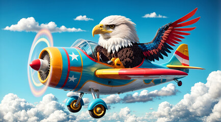 an eagle piloting a small airplane