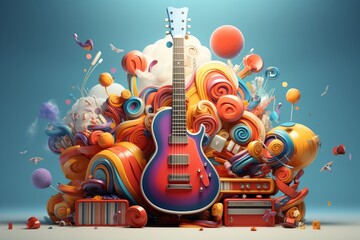 A vivid poster featuring musical elements