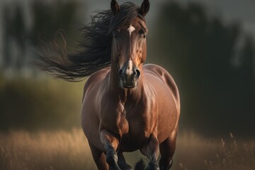 Majestic Equine Grace: Horse Grazing in Expansive Field. Serene Pastoral Scene