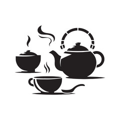 Oriental Charm Captured: Mesmerizing Chinese Tea Pot Silhouette Stock Imagery - Chinese New Year Silhouette - Chinese Tea Vector Stock
