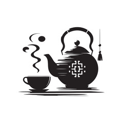 Tea Time Elegance: Exquisite Chinese Tea Pot Silhouette for Your Stock Art Needs - Chinese New Year Silhouette - Chinese Tea Vector Stock
