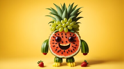a cartoon character made entirely out of fruits