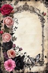 Scrapbooking frame, roses, butterfly