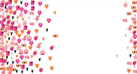 Bright frame background with Valentine's Day elements. Blank postcard, invitation to a holiday, wedding. Doodle. Vector illustration.