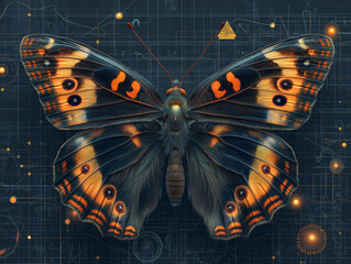 Digital Flutter: A Virtual Butterfly Adorned with Radiant Light Effects, Symbolizing the Intersection of Nature and Technology.