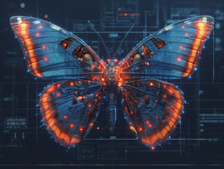 Digital Flutter: A Virtual Butterfly Adorned with Radiant Light Effects, Symbolizing the Intersection of Nature and Technology.