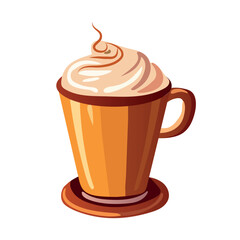 Coffee of colorful set. An artful illustration of a latte-filled mug with cream aroma on a clean white background. Vector illustration.
