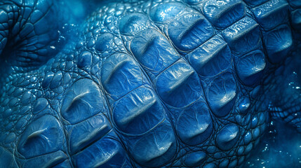 Obraz premium An artistic rendering of crocodile skin with a focus on the scales, tinted in cool blue tones.