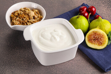 Traditional homemade Greek yoghurt with granola