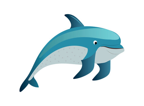 Sea dweller of colorful set. Illustration highlights the awe-inspiring presence of a dolphin, set against a serene white backdrop. Vector illustration.
