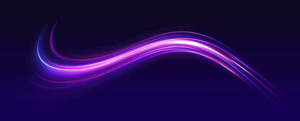 Acceleration speed motion on night road. Vector glitter light fire flare trace. Abstract image of speed motion on the road. Bright sparkling background.	