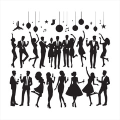 Radiant Jubilation Illuminated: Dazzling Party Silhouettes Crafted to Elevate Your Celebration-Themed Designs - Celebration Silhouette - Party Vector Stock
