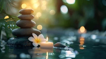 Rolgordijnen zonder boren Massagesalon Spa treatments, massages, and calming spa environments supplies zen stones and water spa of deep relaxation and tranquility and with space for text concepts. spa background