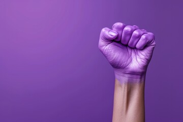 Raised Purple Fist of a Woman for International Women's Day and the Feminist Movement