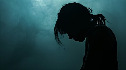 Silhouette of Woman Who Stressed Severely, Depression or Domestic Violence
