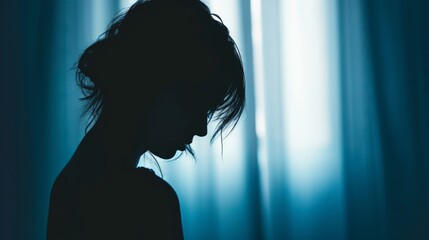 Silhouette of Woman Who Stressed Severely, Depression or Domestic Violence - obrazy, fototapety, plakaty