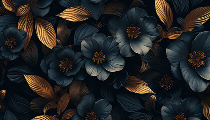luxurious black and gold floral pattern for sophisticated design background - obrazy, fototapety, plakaty