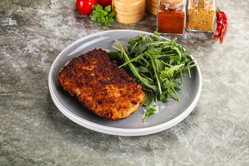 Tasty roasted breaded meat schnitzel