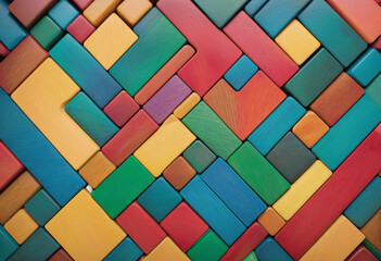 Vibrant Wooden Block Spectrum on Diagonal Background for Creative Projects
