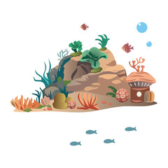 Sea world of colorful set. This design skillfully captures the essence of a peaceful seascape, with its calming waves and distant horizon, providing a soothing visual experience. Vector illustration.