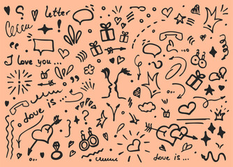 collection of isolated love doodle illustration