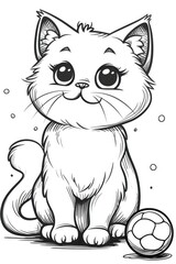 Cat and ball theme children's coloring sheet