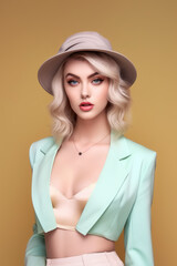 Beautiful young woman in a fashionable suit. Fashion photo