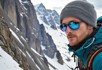 Fototapeta na wymiar Winter climbing expedition