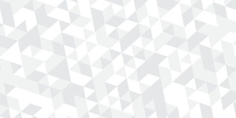 Abstract geometric white and gray background seamless mosaic and low polygon triangle texture wallpaper. Triangle shape retro wall grid pattern geometric ornament tile vector square element.